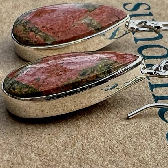 Sundance $168 NEW 1-1/2" UNAKITE Orange Green Sterling Silver Teardrop Earrings - Picture 5 of 9